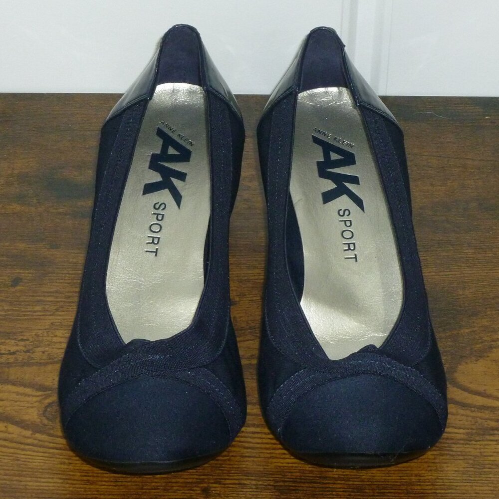 Anne Klein Sport Navy Blue Rounded Closed Toe Slip On Wedges